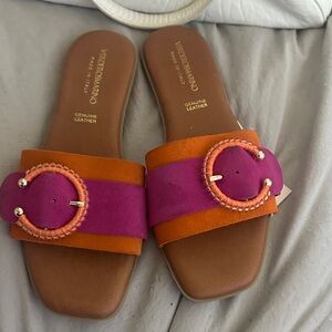 Women's Suede Sandals - Fuchsia and Orange